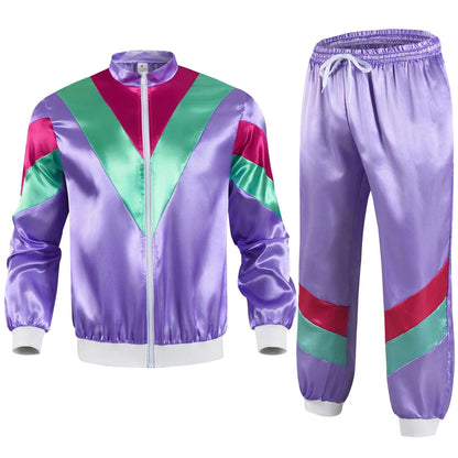 1990s Disco Tracksuit 2pcs Jogging Wear Retro Style Carnival Theme Party Suit Live Cosplay Jacket and Pants  cosplay costumes
