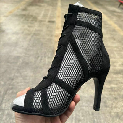 Novas Sandálias Femininas de Salto Alto Sexy Vazadas em Tela Tendência da Moda Verão Conforto Peep Toe Botas Stilettos Jazz Dance Tamanhos Grandes
