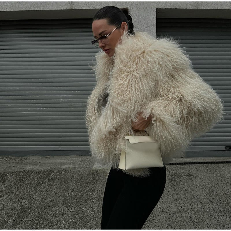 Solid Fashion Fake Fur Coat Women Chic Fluffy Warm Long Sleeve Loose Short Jacket Luxury 2025 Winter Lady Daily Street Outerwear