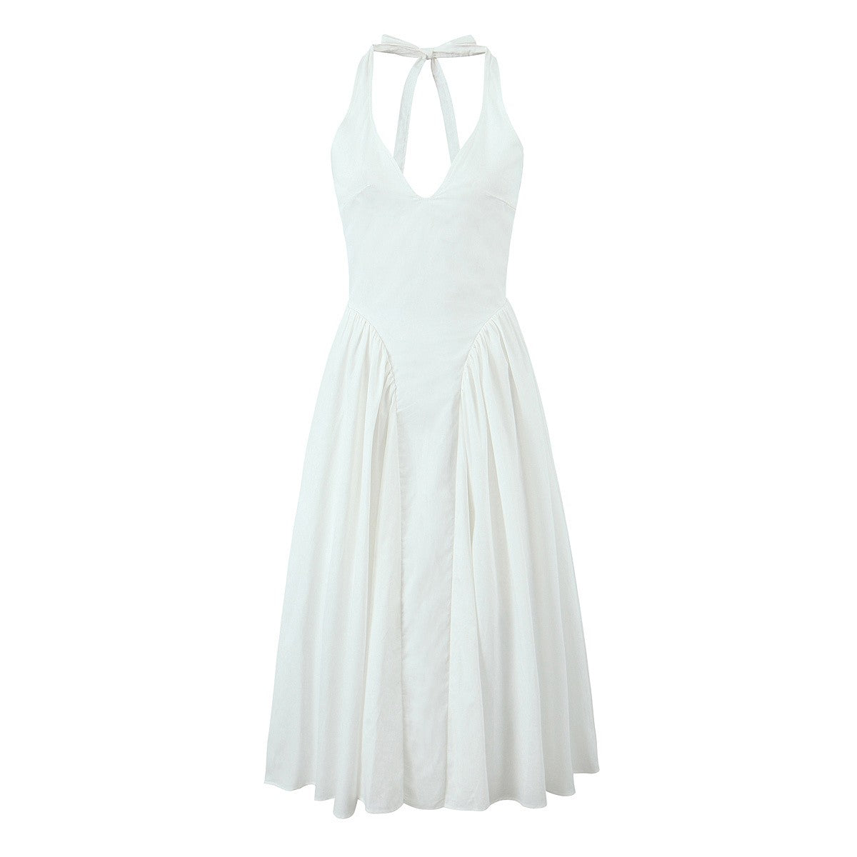 YENKYE Sexy Backless Green Elegant Halter Dress For Women Low Waist A-line Midi