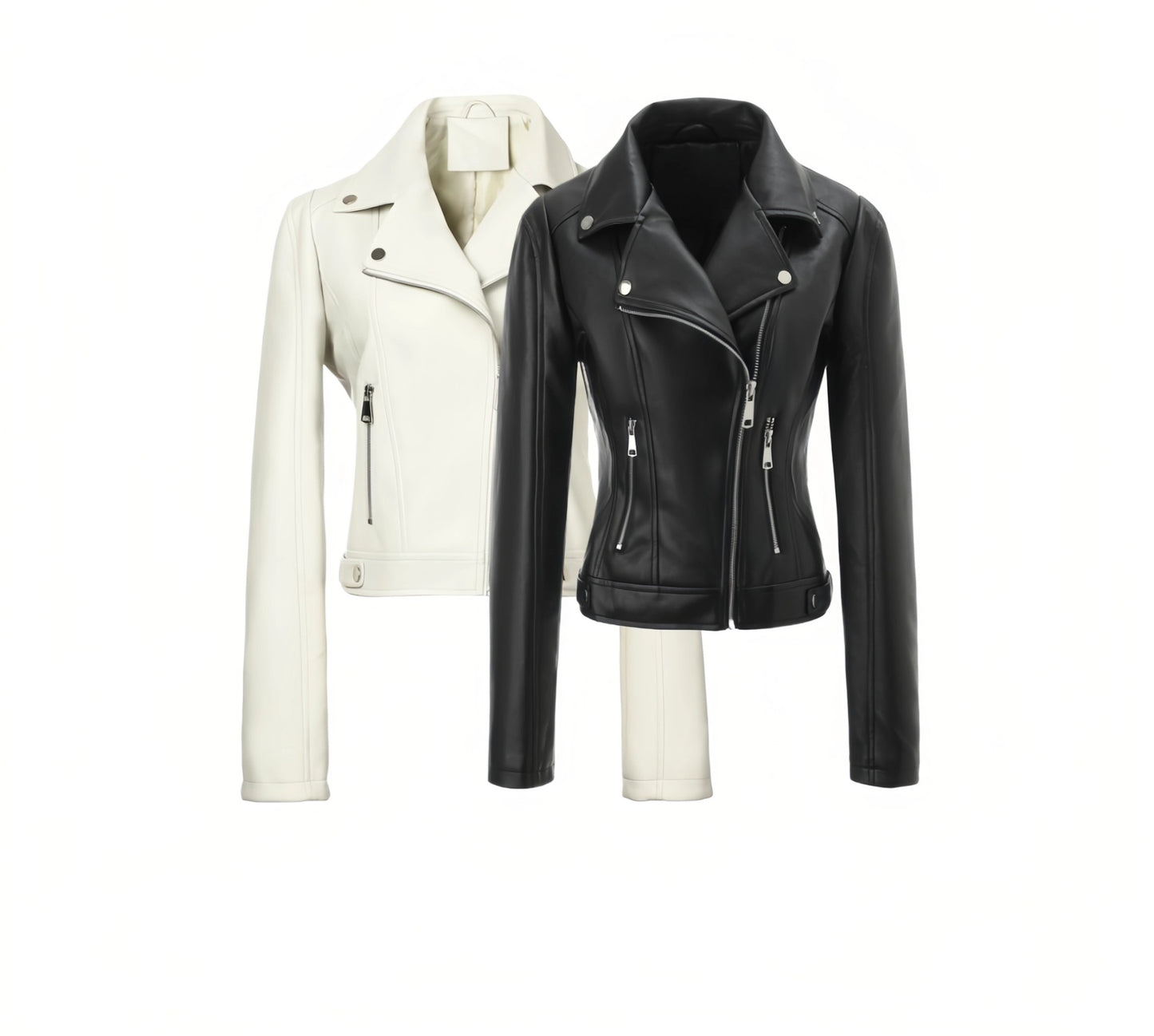 ? Biker Style Pu Leather Jacket for Women - Vegan Faux Motorcycle Jacket with Zipper & Buttons (Black/White/Red/Green)