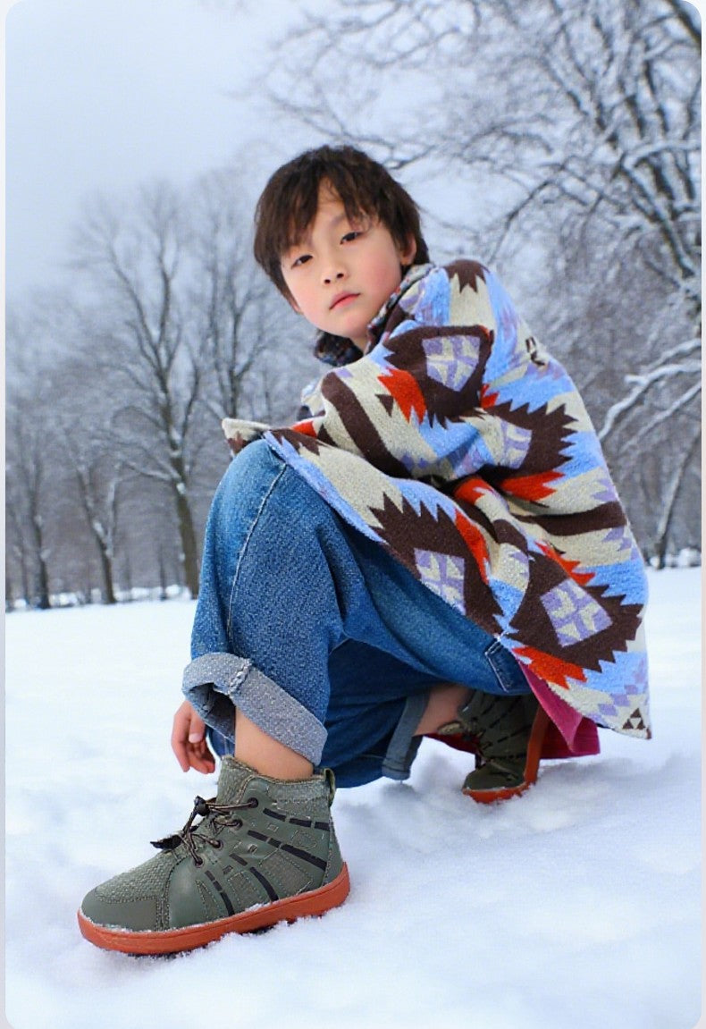 Fashion Kids Snow Boots Wide ToeBox Shoes Kid's Waterprof Barefoot Sneakers Boys Girls Warm Cotton Lightweight Non-slip Sneakers