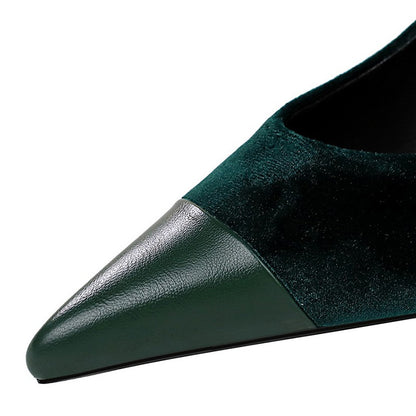 Korean Version Party 10cm 7cm High Heels Women Shoes Thin Heels Velvet Shallow Montage Pointed Toe Metal One-line Buckle Pumps