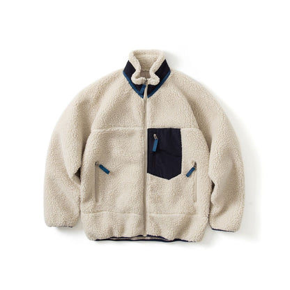 Pata Outdoor Windproof Hiking Fleece Jacket Imitation Lamb Wool Stand Collar Zipper Fleece Jacket Polar Fleece Warm Couple Coat