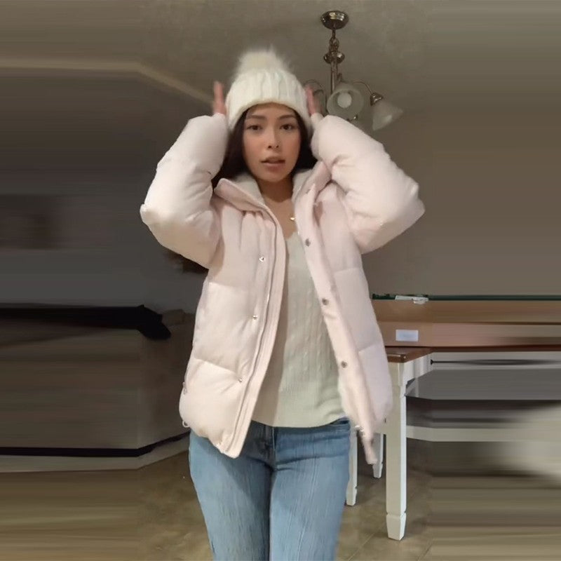 Pink Women's Jacket With Hat Zipper Pockets Inner Faux Fur Solid Female Jackets 2025 Autumn Winter Fashion Chic Lady Outwears