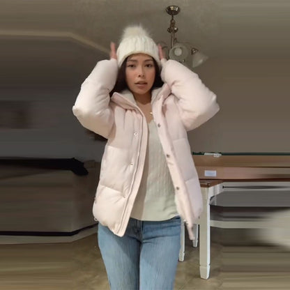 Pink Women's Jacket With Hat Zipper Pockets Inner Faux Fur Solid Female Jackets 2025 Autumn Winter Fashion Chic Lady Outwears