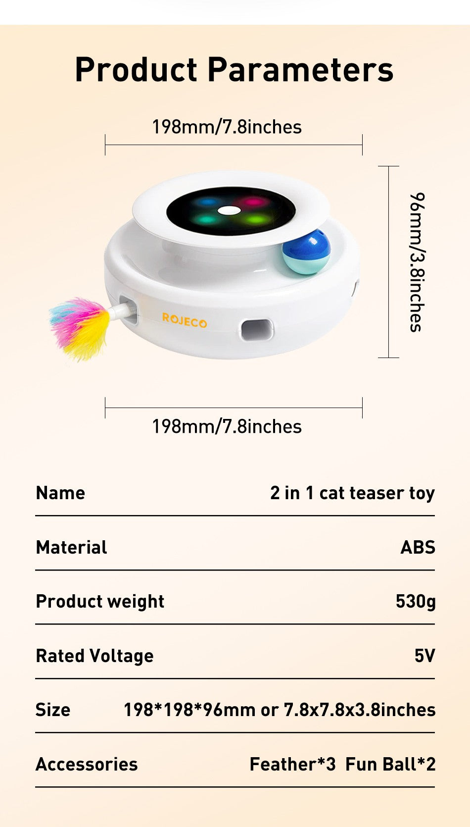 ROJECO Brinquedos Inteligentes para Gatos 2 em 1 Brinquedo Automático de Pena e Bola Divertida para Gatos e Cães, 5 Modos, Acessórios Eletrônicos Interativos para Animais de Estimação