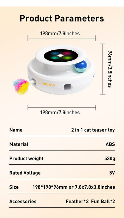 ROJECO Brinquedos Inteligentes para Gatos 2 em 1 Brinquedo Automático de Pena e Bola Divertida para Gatos e Cães, 5 Modos, Acessórios Eletrônicos Interativos para Animais de Estimação