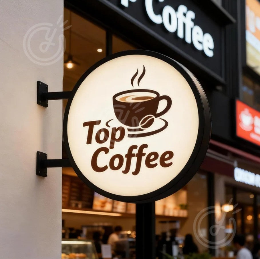 Custom Double Sided Coffee Sign LightBox Advertising LED Light Up Outdoor Business Signage Display Art Deco Wall Waterproof Logo