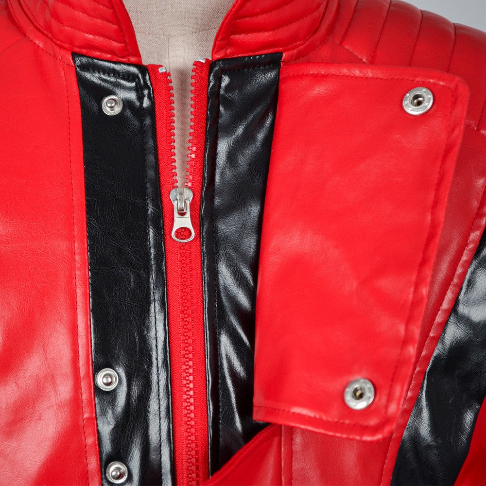 Michael Jackson cosplay red leather jacket cosplay costume Halloween stage performance outfit men's top