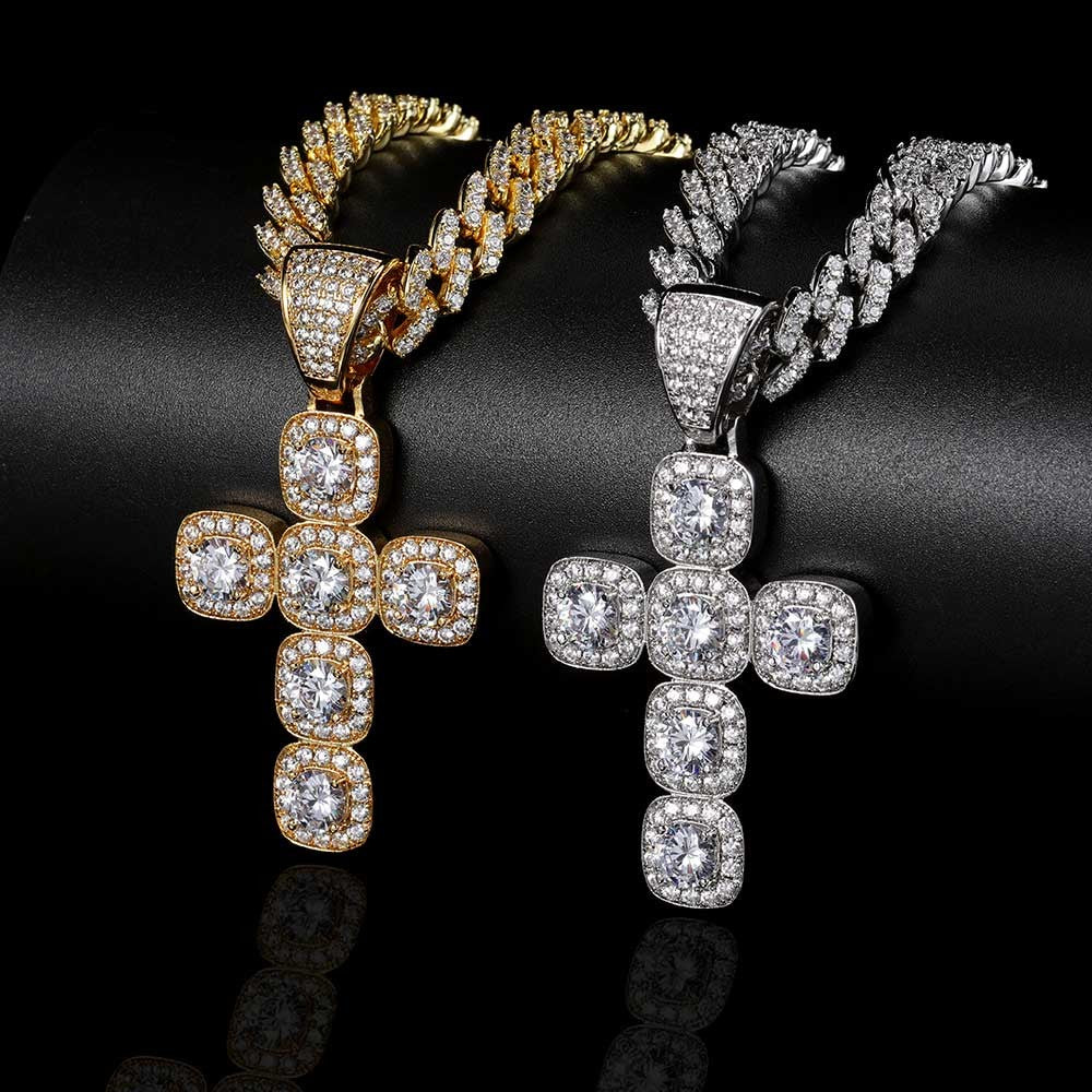 2026 Hip Hop Cross Pendant Necklace for Men 4mm Zircon Tennis Chain Ice Sparkling Necklace for Women Punk Jewelry Fashion Gift