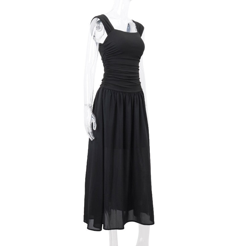 WhereMery Elegant Slip Long Dresses Sexy Women Ruched Bodycon Solid Maxi Dress S