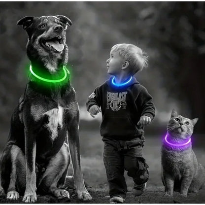 Coleira Luminosa LED para Cães e Gatos, Recarregável USB, Noturna, Anti-perda, Para Cães e Gatos de Pequeno, Médio e Grande Porte, Acessórios de Segurança para Animais de Estimação