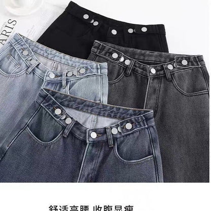 Thickened Fleece Lined Retro Women's Wide Leg Jeans Winter New Style Hong Kong Flavor Small Size Straight Cut Warm Trousers