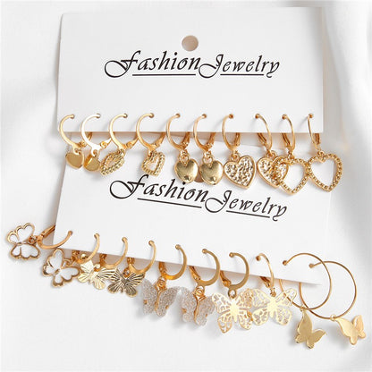 Brincos Grandes de Coração Dourado e Prateado YOBEST para Mulheres, Conjunto de Brincos Borboleta Pendurados, Presentes de Joias Femininas, Nova Moda, 2025