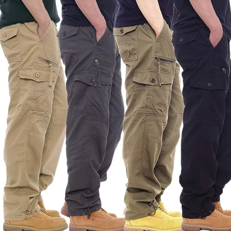 Calça Cargo Masculina de Moda Casual Esportiva com Muitos Bolsos Calça Masculina Solta Reta Elástica Calça Utilitária Versátil e Confortável