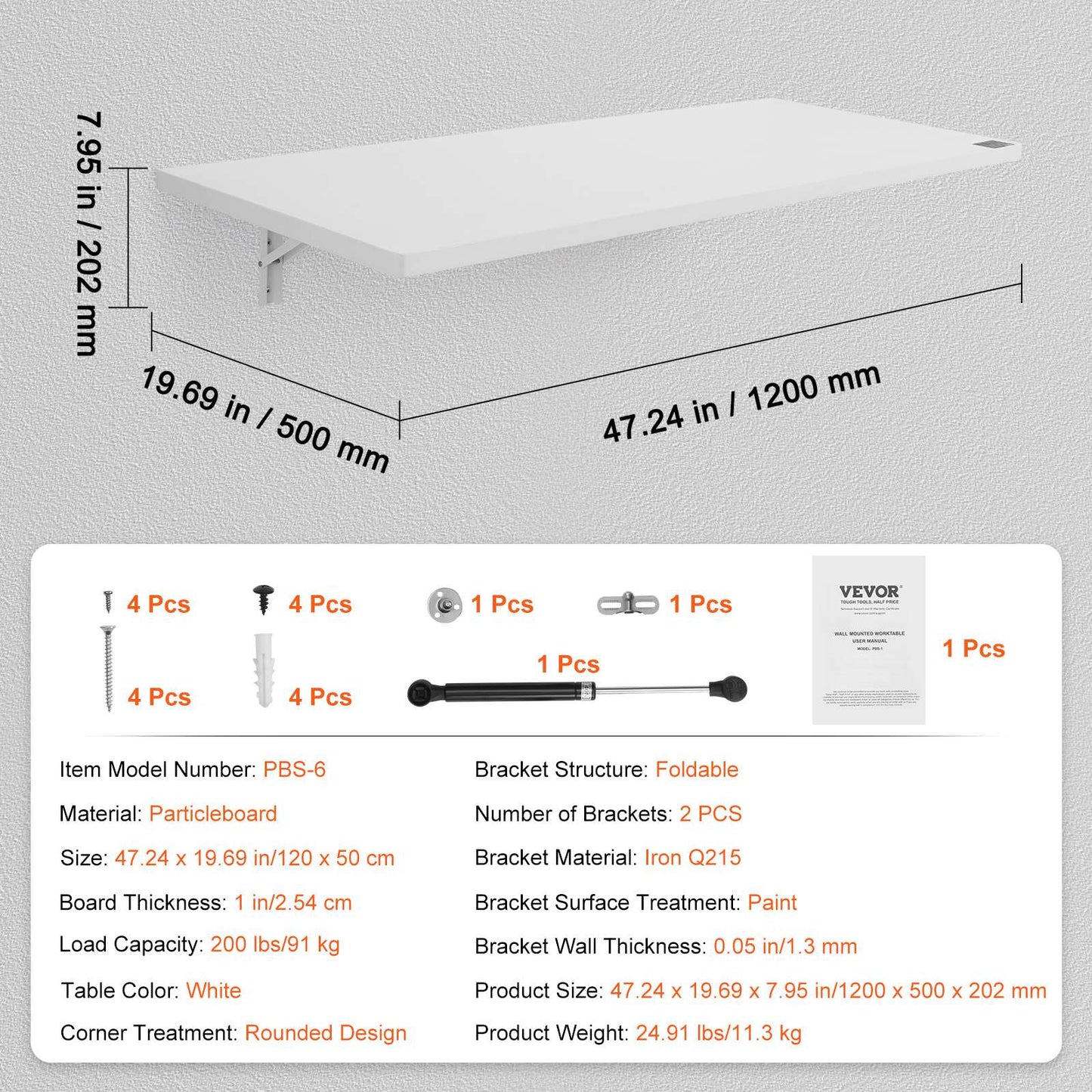 SucceBuy Wall Mounted Folding Table Drop Leaf  Floating Desk with Bracket Fold Down for Home Office Room Kitchen Space-Saving