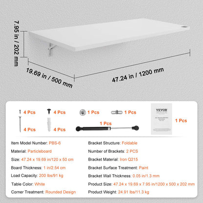 SucceBuy Wall Mounted Folding Table Drop Leaf  Floating Desk with Bracket Fold Down for Home Office Room Kitchen Space-Saving