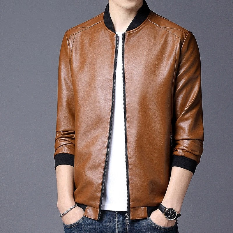 Big size leather jacket men's autumn stand collar men's leather jacket fat guy leather jacket youth motorcycle leather jacket