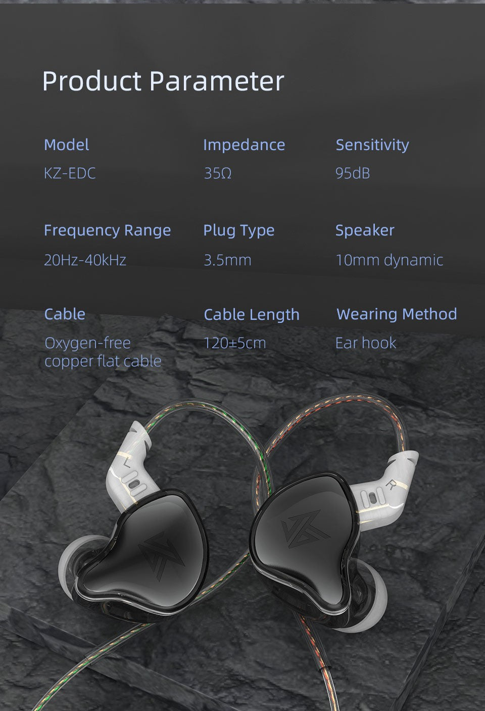 KZ EDC  EDCX Wired Headset Hanging In Ear Earbuds Headphones With Microphone Game Sport Monitor Noice Cancelling Earphones