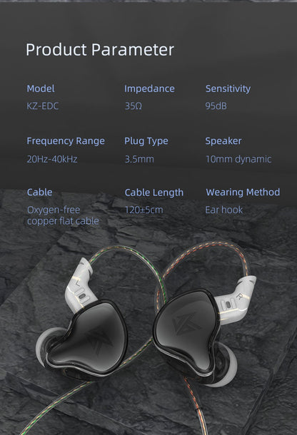 KZ EDC  EDCX Wired Headset Hanging In Ear Earbuds Headphones With Microphone Game Sport Monitor Noice Cancelling Earphones