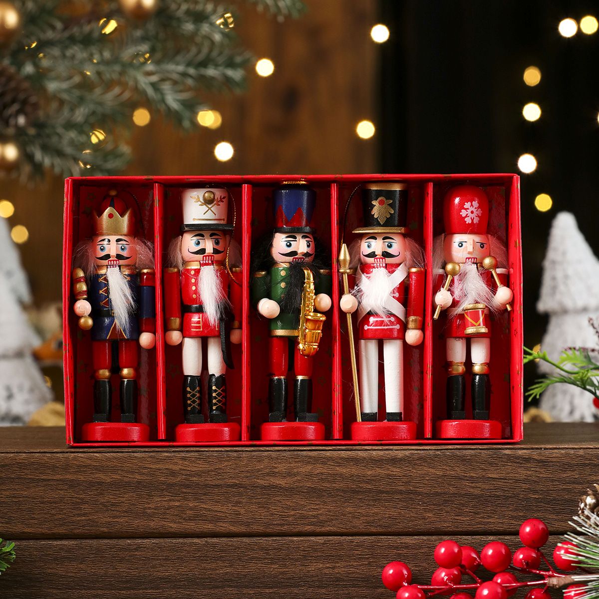 3/4/5PCS Walnut Soldier Christmas Ornaments Pink Red Gold Walnut Soldier Christmas Tree Decorations Xmas Gifts