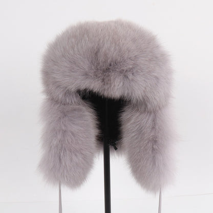 2025 Novo Chapéu Feminino Ushanka Russo de Pele de Raposa Natural Inverno Grosso Quente Orelhas Moda Chapéu Bomber Senhora Gorro Genuíno de Pele de Raposa Real