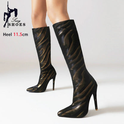 Ladies High Heel Boots Fashion Pointed French Stiletto Heels Office Long Boots Large Size Knee-High Women Shoes Winter Footwear