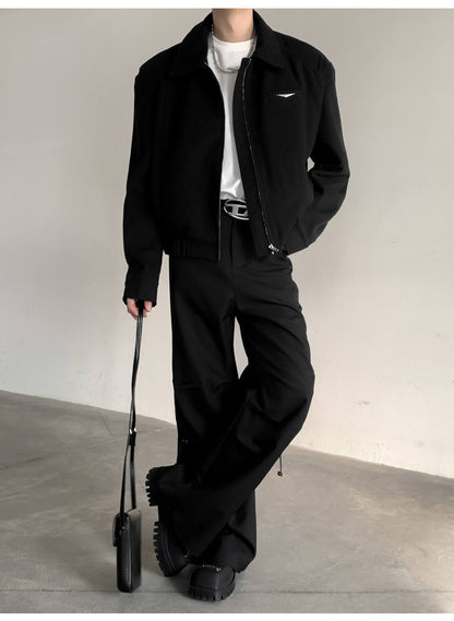 Short Jacket Men's Autumn Winter Handsome American Shoulder Pad Coat High-end Lapel Baseball Uniform