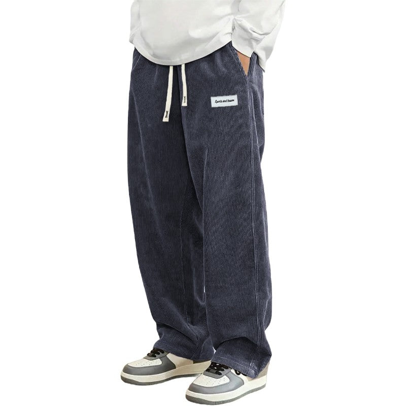 Animal Game Outdoor Mens Corduroy Casual Pants Loose Fit Baggy Pants Straight Sweatpants Elastic Waist Drawstring Streetwear