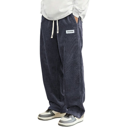 Animal Game Outdoor Mens Corduroy Casual Pants Loose Fit Baggy Pants Straight Sweatpants Elastic Waist Drawstring Streetwear