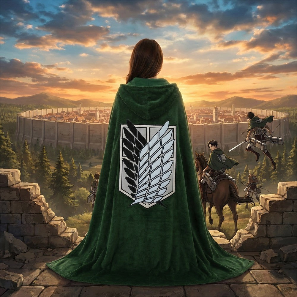 Attack on Titan Hoodie Cloak Anime Shingeki No Kyojin Pajamas Blanket Cloak Levi Cosplay Flannel Shawl Blanket Comfy Homewear