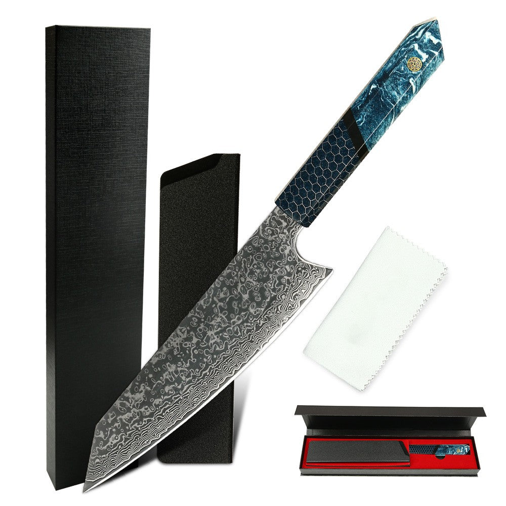 Professional Japanese Kitchen kiritsuke Knife 67-layer Damascus Steel Custom 8 inch Chef Knife with multicolour Resin Handle
