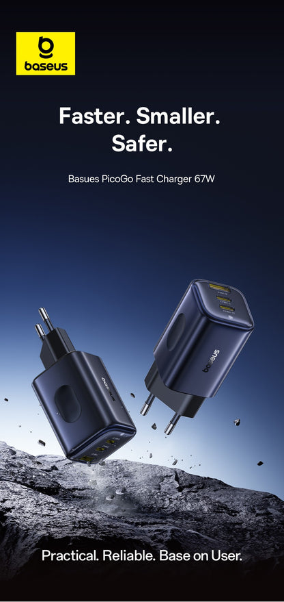 Baseus Picogo 67W GaN Charger PD Charger Type C USB Charger Fast Charging Phone Charger For iPhone 17 16 Travel Charger Portable