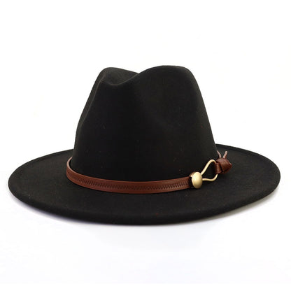 New Brown Belt Buckle Jazz Fedora Hat Autumn Winter Women Men Party Church Top Hat Wide Brim Sun Hat Felt Panama Cap