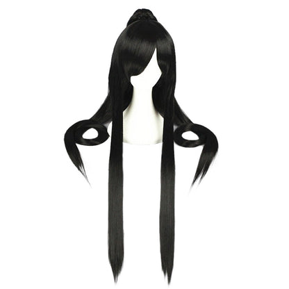 HAIRJOY Perucas sintéticas de cosplay de cabelo longo rabo de cavalo preto roxo vermelho cinza de fibra de alta temperatura