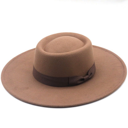 Chapéu Fedora Feminino De Lã Feltro Preto Liso Com Aba Larga De 9,5 Cm E Topo Reto, Com Laço, Vintage, Igreja, Casamento, Panamá