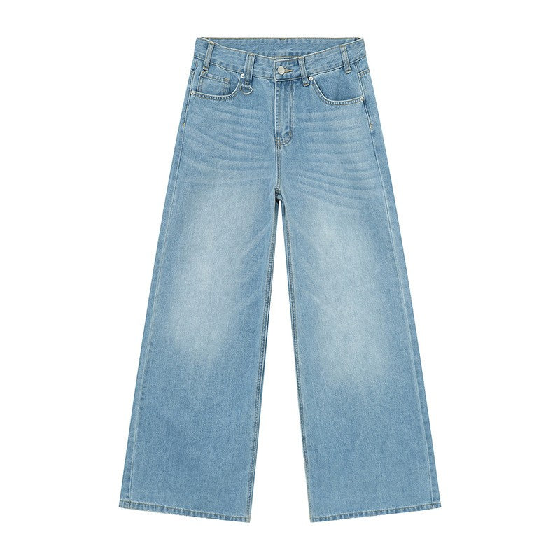 IEFB Calça Jeans Masculina de Verão Azul Velho Lavada Jeans Masculino Reta Casual Masculina Solta Perna Larga Novidade Moda 9C354