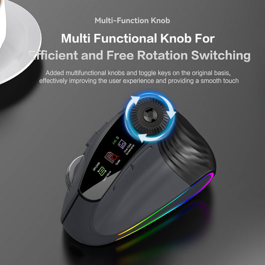 Jomaa RGB Backlit Speed Roller Wireless Vertical Mouse with Function Adjustment Knob Bluetooth USB Ergonomic Mice Slient Click