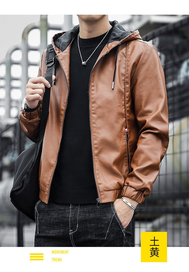 Fashion Men's New Hoodie Leather Jackets Autumn Casual Clothing Jacket Biker Motorcycle Slim Leisure Coats Windproof Warm 4Xl