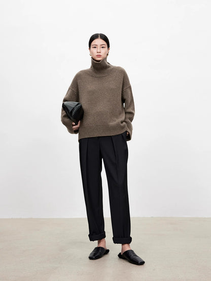 Thickened turtleneck 100% pure cashmere sweater women's loose lazy knit silhouette sweater European products