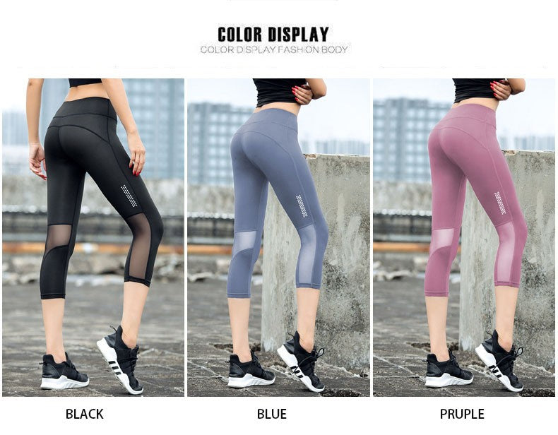 Women Fitness pants Tight Leggings Seamless High Waist Push Up mesh Legging Breathable Sport Cropped shorts Sexy Gym Yoga Pants