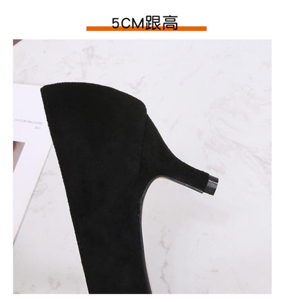 European American Fashionable Pointed High Heels Women With Rhinestone Bows Shallow Mouth Mid-Heeled Single Shoes Silk Satin