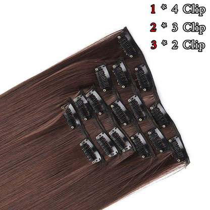 Apliques de Cabelo Natural de 24 Polegadas Cabelo Sintético para Mulheres Kit de Fios de Cabelo 16 Tic-Tacs em 6 Peças Apliques Mechas de Cabelo