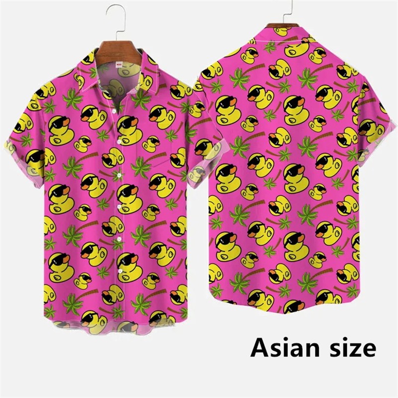 Hawaiian Men Shirts  3D Print Cartoon Cute Duck Printing Short Sleeve Shirt Hip Hop Summer Button Shirts For Men