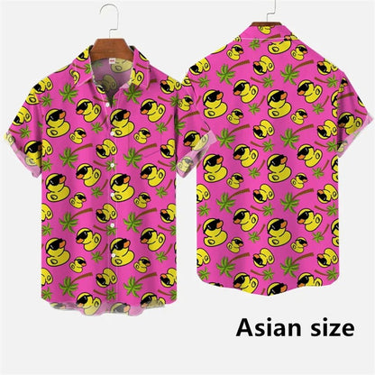 Hawaiian Men Shirts  3D Print Cartoon Cute Duck Printing Short Sleeve Shirt Hip Hop Summer Button Shirts For Men