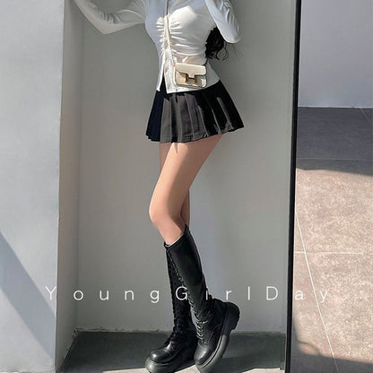 Pleated Skirt with Shorts Women Sexy High Waist Irregular White Black A-line Gyaru Tennis extreme Mini Skirt School