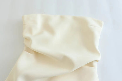 TRZA Women Fashion Strapless Gathered Midi Dress Sexy Straight Neck Back Slit Fe