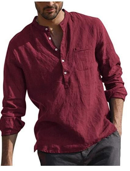 2025 Summer Hot Selling Men's Linen V-neck Long Sleeved Shirt Breathable Casual Beachwear, Business Casual Men's Clothing