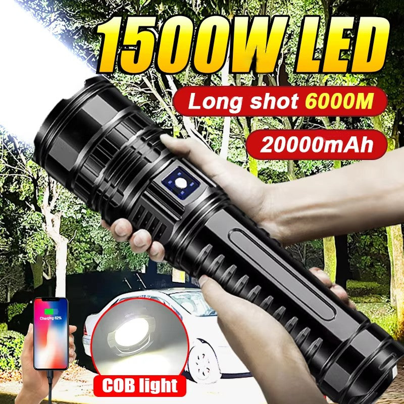 1000000LM Most Powerful LED Flashlight Rechargeable Type-c Flashlight Long Range 6000M Tactical Torch Light For Fishing Hunting